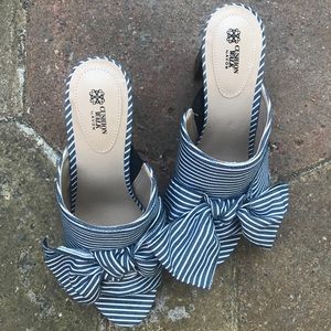 Striped slip on heels